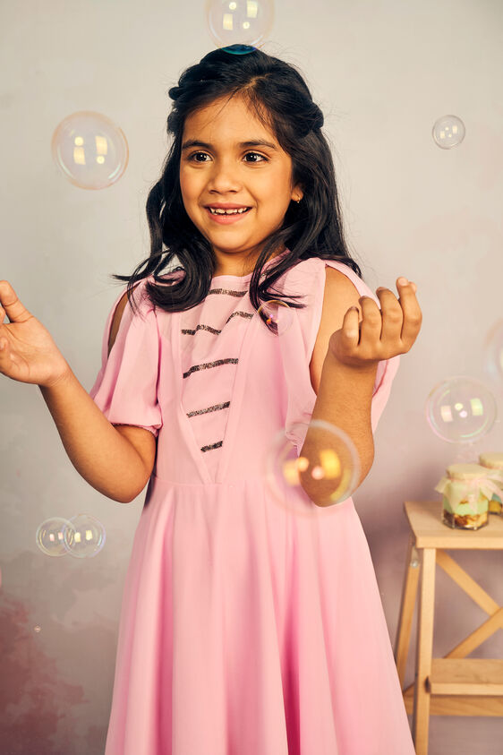 Pink Solid Flared Dress, Pink, image 5